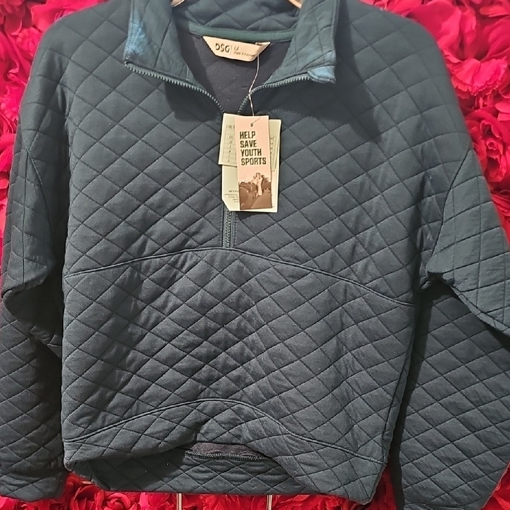 DSG Jacquard Fleece Half Zip Dark Teal Ocean Quilted Pullover Size Medium